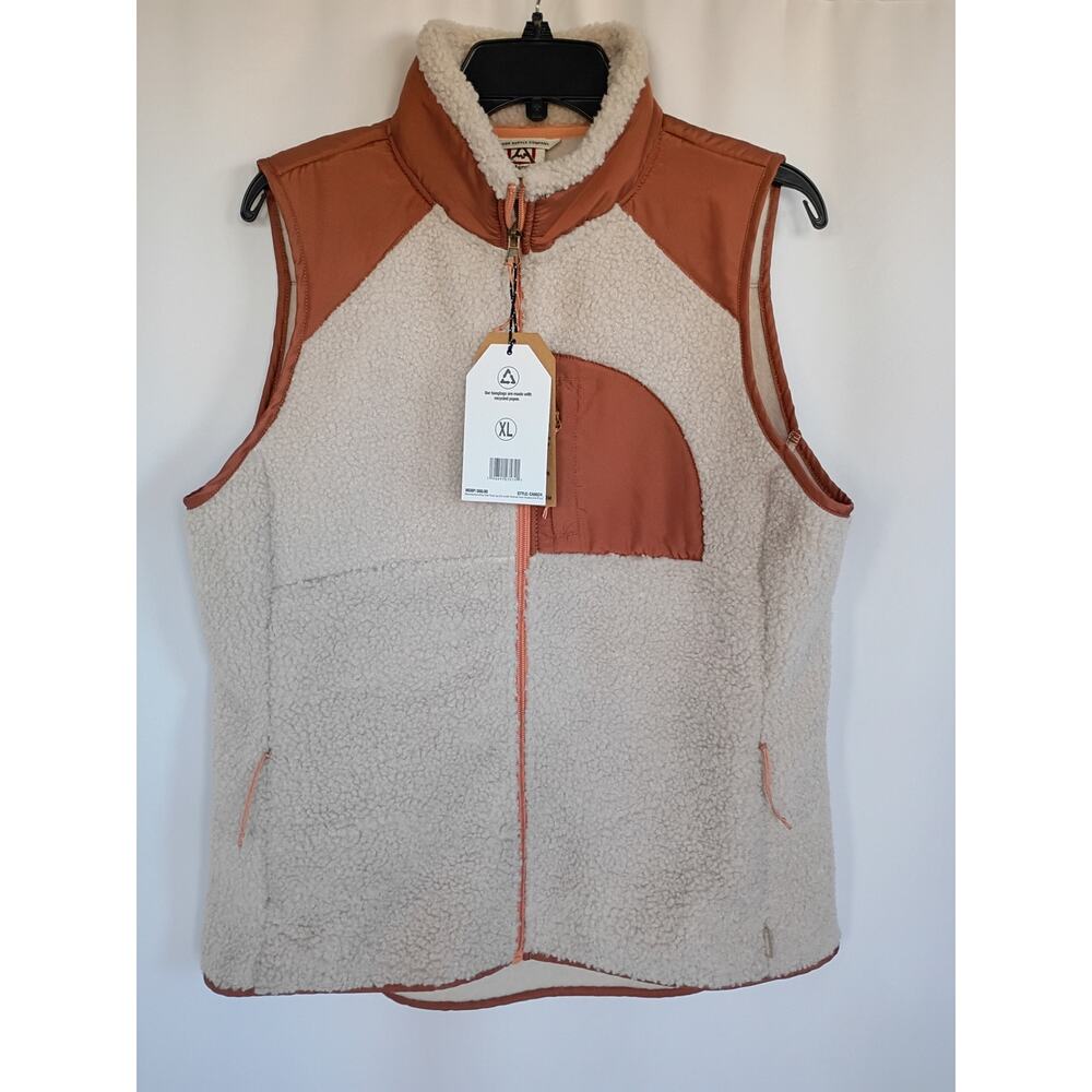 Avalanche Outdoor Woamens Fleece Sherpa Vest Jacket Size XL Cream Brown Full Zip